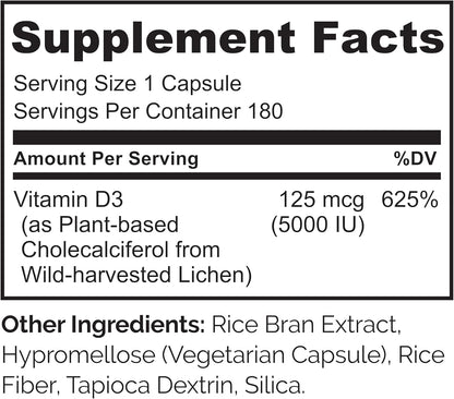 NATURELO Vitamina D - 5000 UI - Basada en plantas de liquen - Suple...