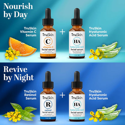TruSkin Trío de suero facial - Ácido hialurónico, vitamina C y suero de retinol para la cara - Set de cuidado de la piel antienvejecimiento para mujeres - Cuidado de la piel para una piel brillante