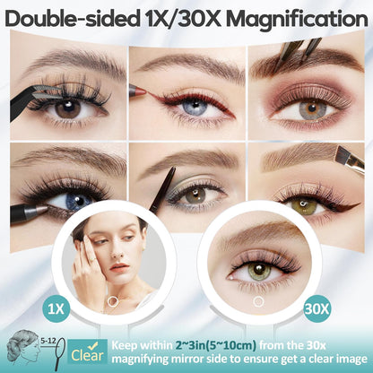 B Beauty Planet Espejo de viaje con aumento 30x\/1x con luz, recarg...