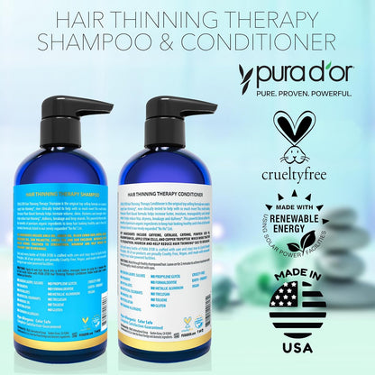 PURA D'OR Juego de champú y acondicionador de biotina para terapia contra el adelgazamiento del cabello, resultados eficaces PROBADOS CLÍNICAMENTE, productos para espesar el cabello para mujeres y