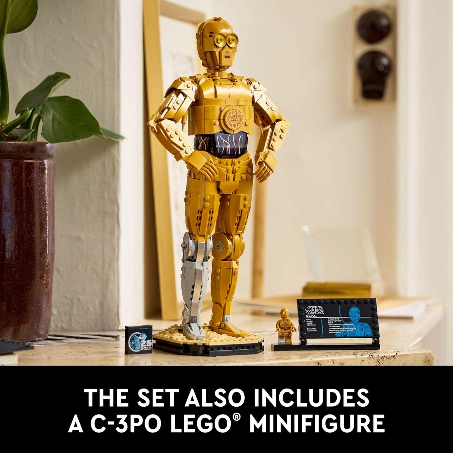LEGO Star Wars C-3PO Figura de droide construible, modelo de construcción y exhibición con minifigura C-3PO, coleccionable de Star Wars para decoración del hogar u oficina, idea de regalo nostálgica para adultos, fanáticos o coleccionistas, 75398