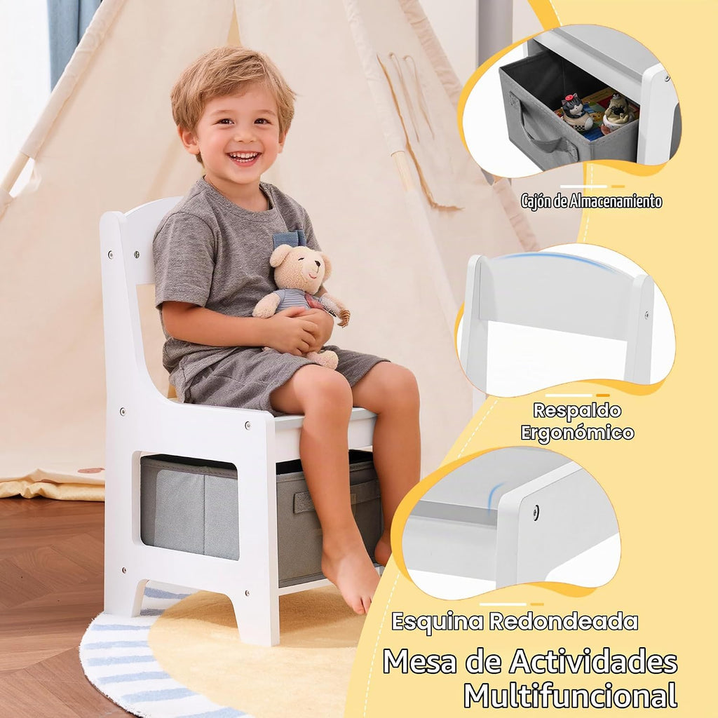 Pterying Juego de mesa y silla de madera para niños, escritorio de...