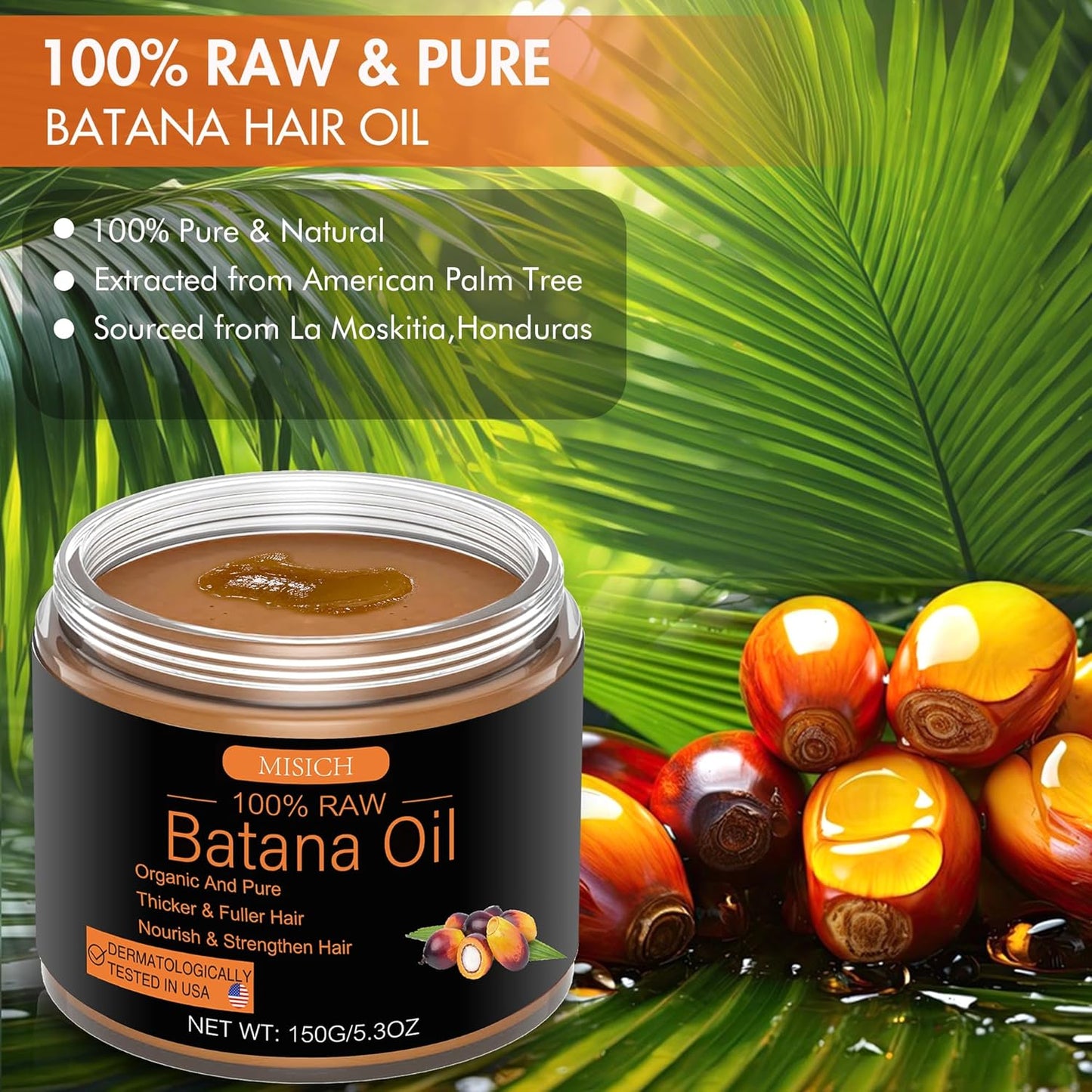 Aceite de batana crudo para el crecimiento del cabello, pasta de aceite de Botana 100% natural puro de Honduras, mascarilla orgánica sin refinar para prevenir la pérdida de cabello, mejora el grosor para hombres y mujeres, 5.3 onzas