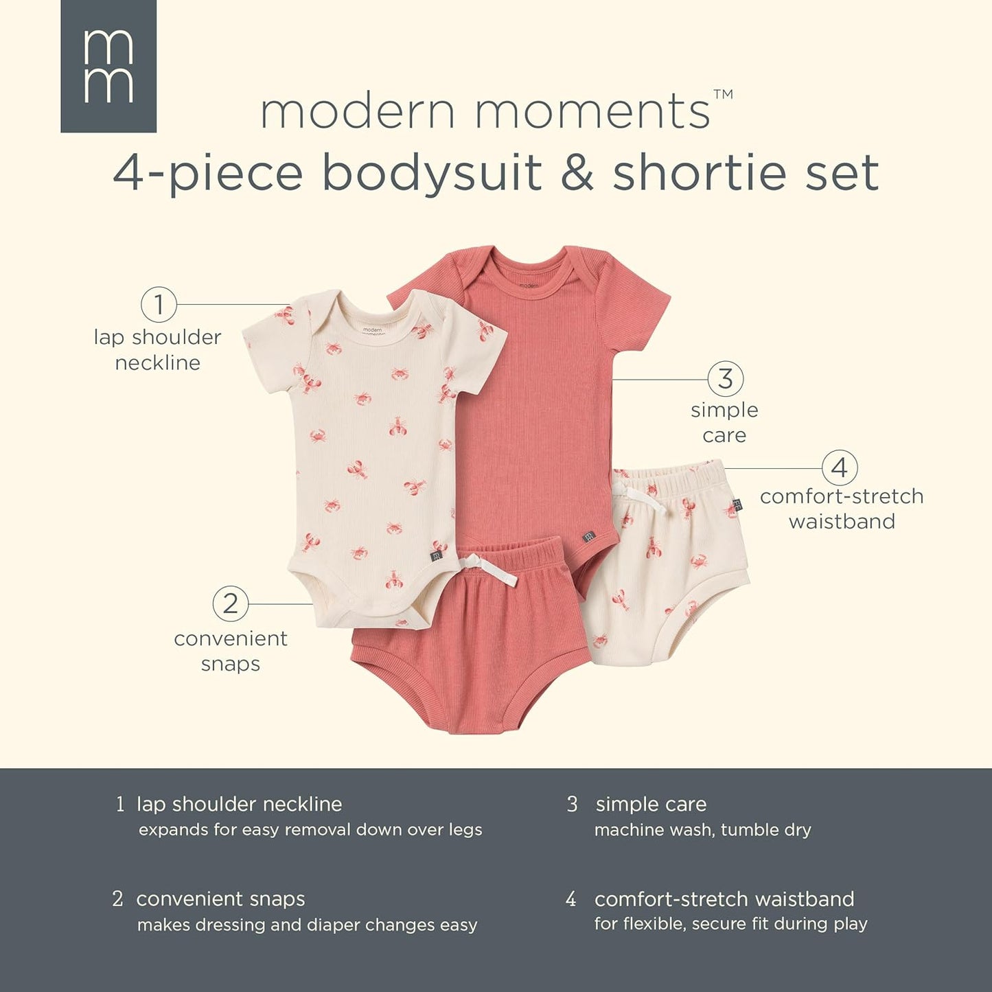 Modern Moments by Gerber Conjunto de 4 monos de manga corta y panta...