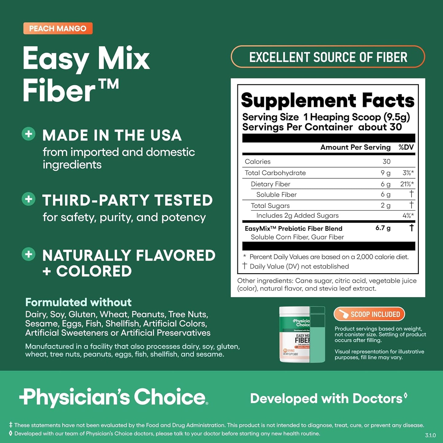 Physician's CHOICE Fibra Easy Mix para la salud digestiva y reg...