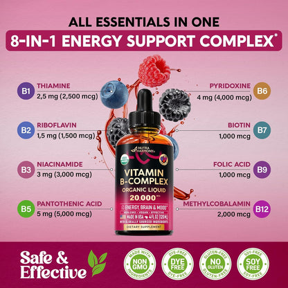 Vitamina B-Complex USDA Orgánico B5 Ácido Pantoténico | B12 Metilco...