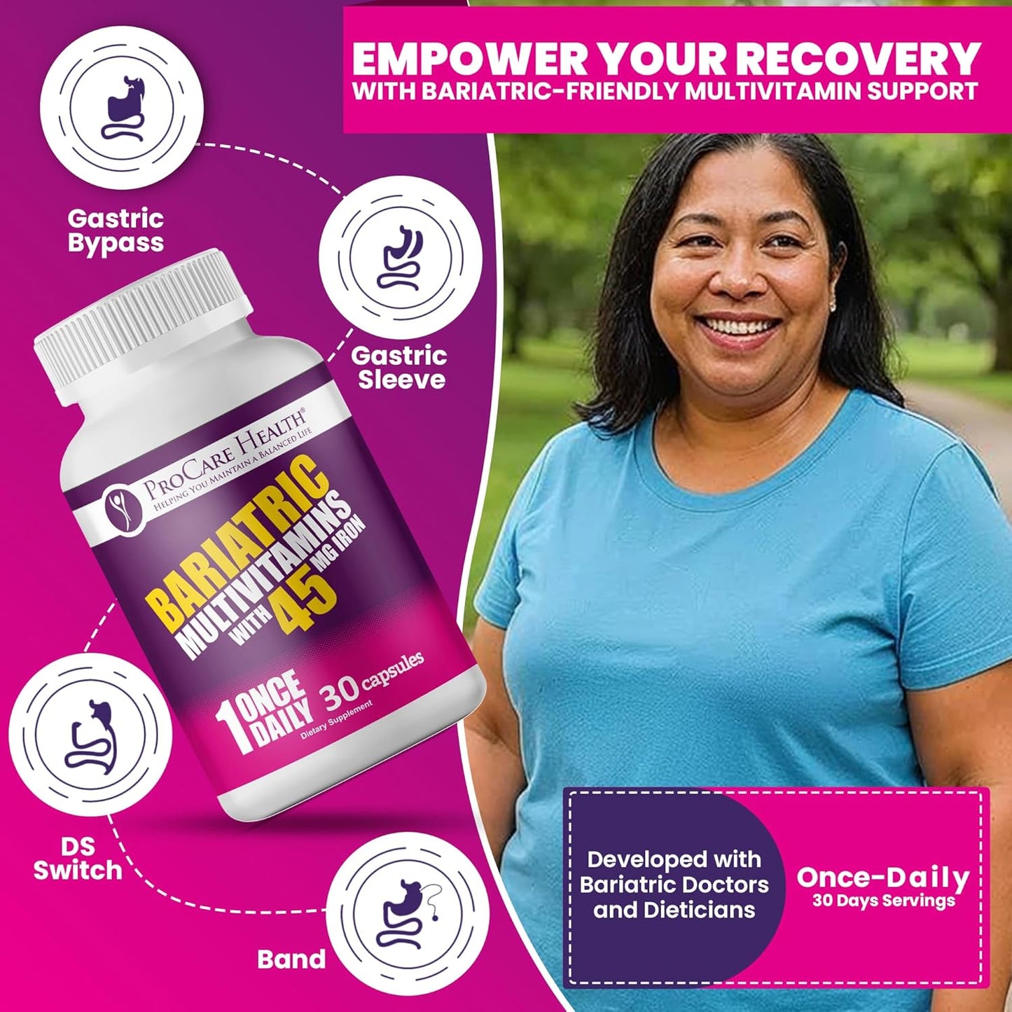 Once Daily Bariatric Multivitamin | Cápsula | 45 mg de hierro | 30...