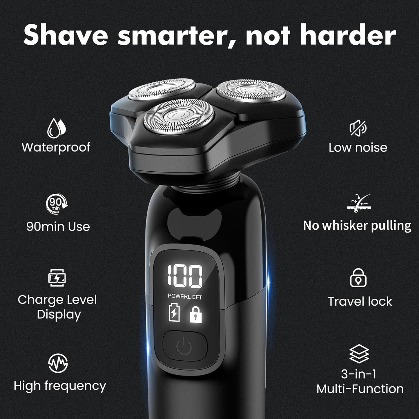 Maquinilla de afeitar eléctrica para hombres Flynth 3 en 1, afeitadora inalámbrica giratoria de 3 cuchillas húmeda/seca para barba, nariz y cara, IPX7, impermeable, carga rápida, recortadora de viaje