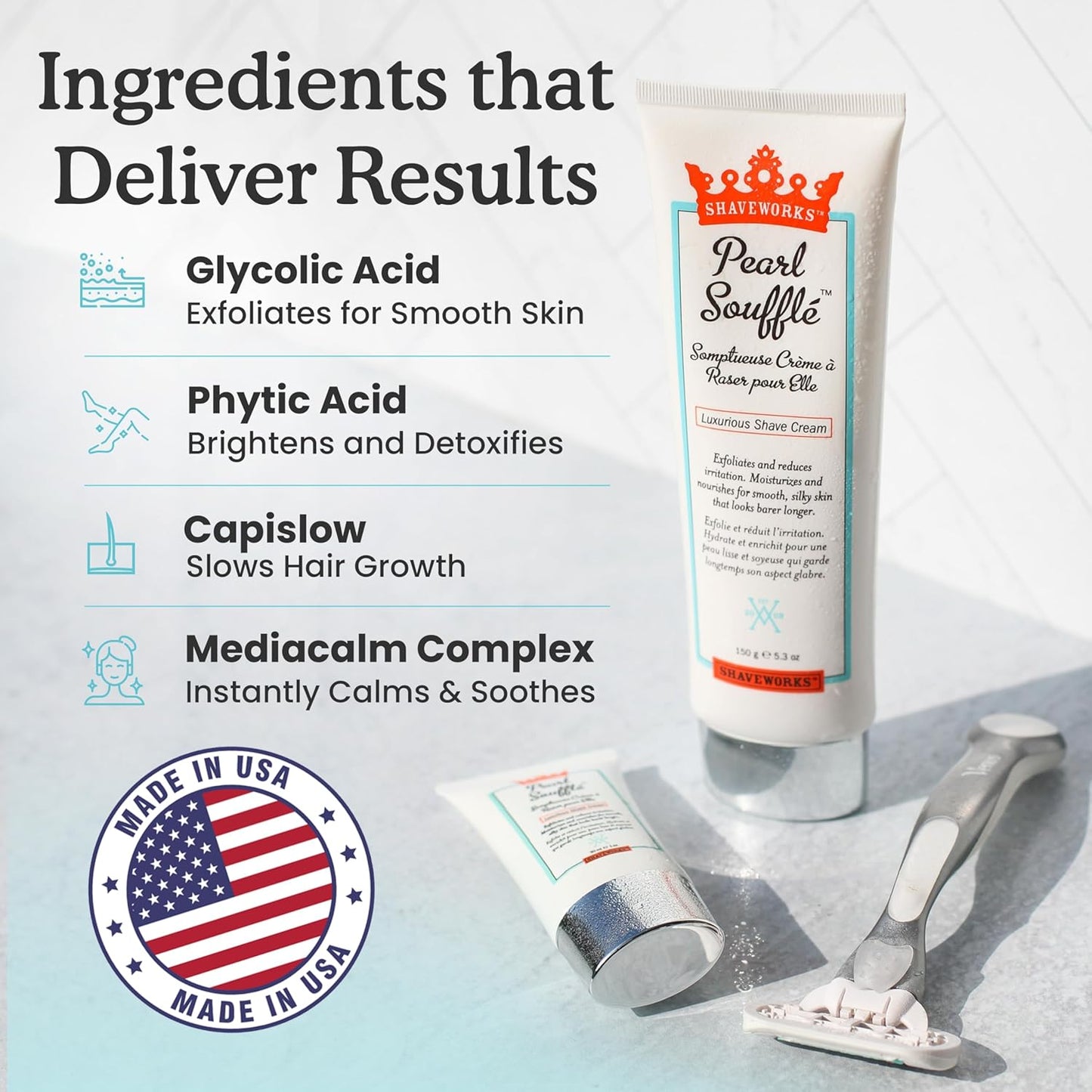 Shaveworks Pearl Soufflé Crema de afeitar para mujeres, loción de a...