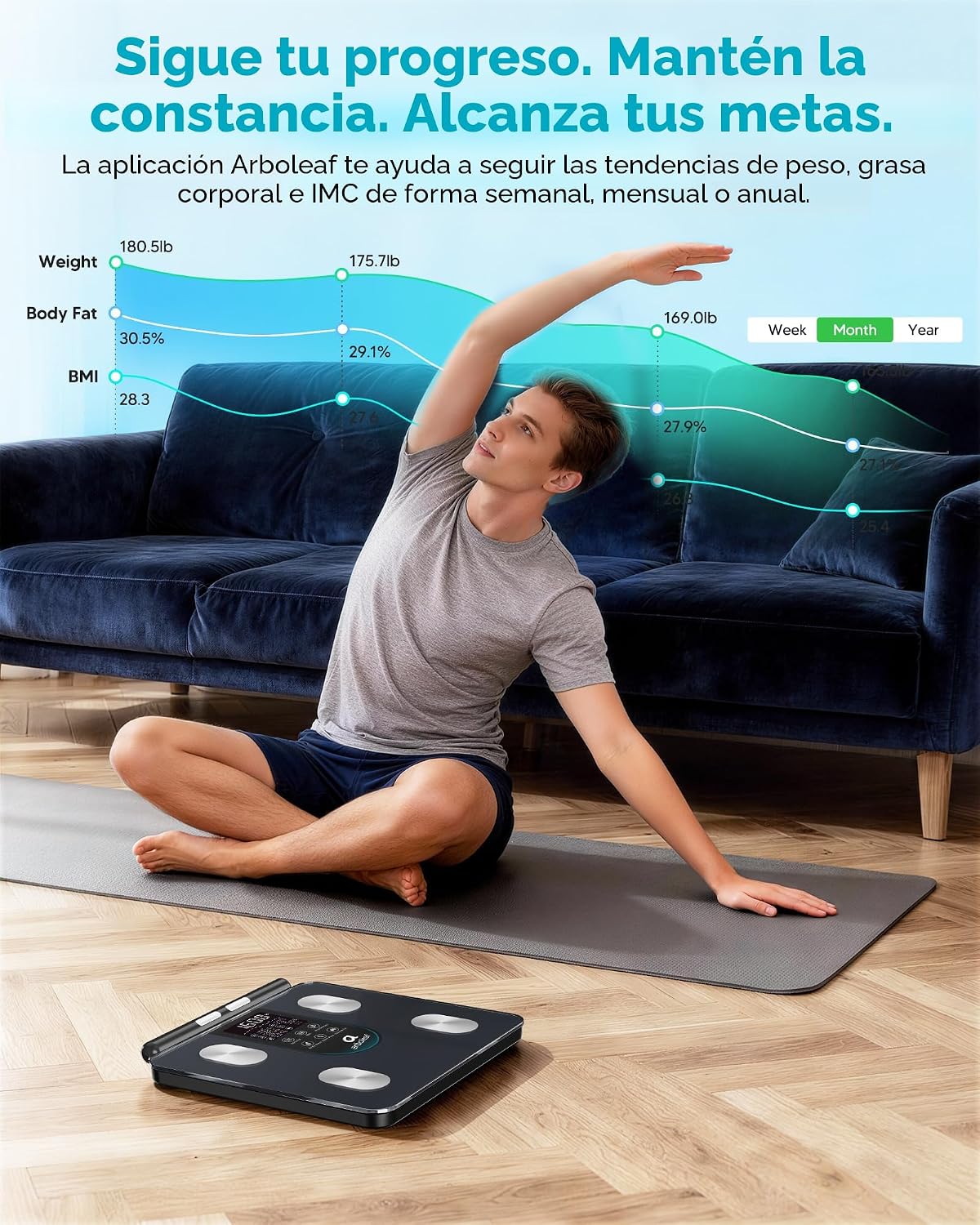 Arboleaf Báscula inteligente para peso corporal, báscula de baño di...