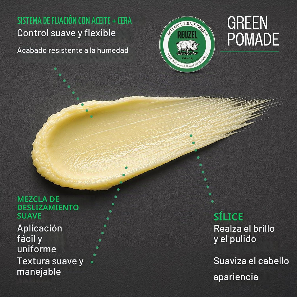 REUZEL Pomada de grasa verde de fijación media brillo bajo 0.21 lb...