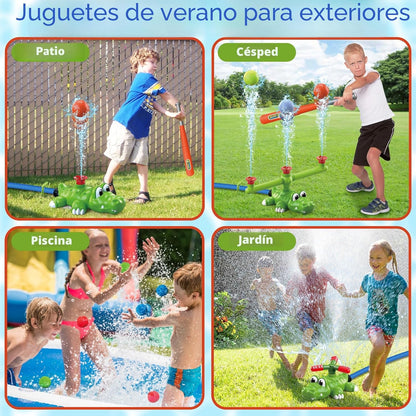 Juego de aspersores de agua 4 en 1 para niños y juguete de bola de agua, rociador de béisbol de cocodrilo para patio trasero, juguetes de verano al aire libre para niños y niñas, juguetes de