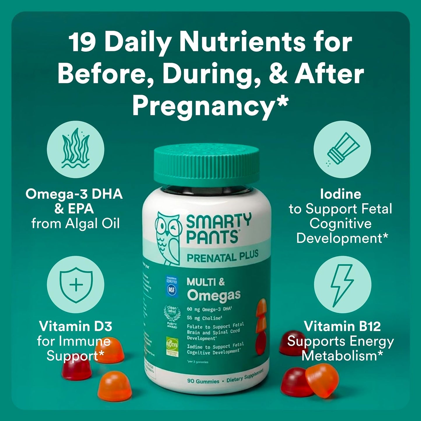 SmartyPants Gomitas multivitamínicas prenatales, Omega 3 (DHA\/EPA)...