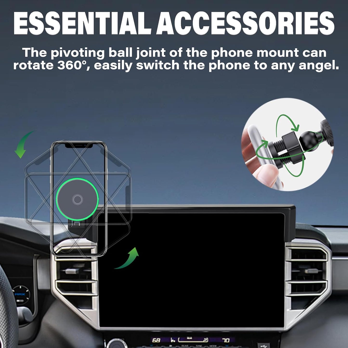Soporte de Teléfono para Coche para Toyota Tundra 2022-2025/Toyota Sequoia 2023 2024 2025 Accesorios Cargador Inalámbrico Rápido de 15W Clip Fijo de Pantalla Soporte de Teléfono Celular
