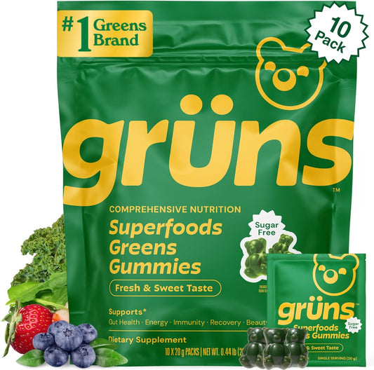 Gruns Gomitas Super Greens Sin Azúcar, Ositos de Goma Multivitamíni...