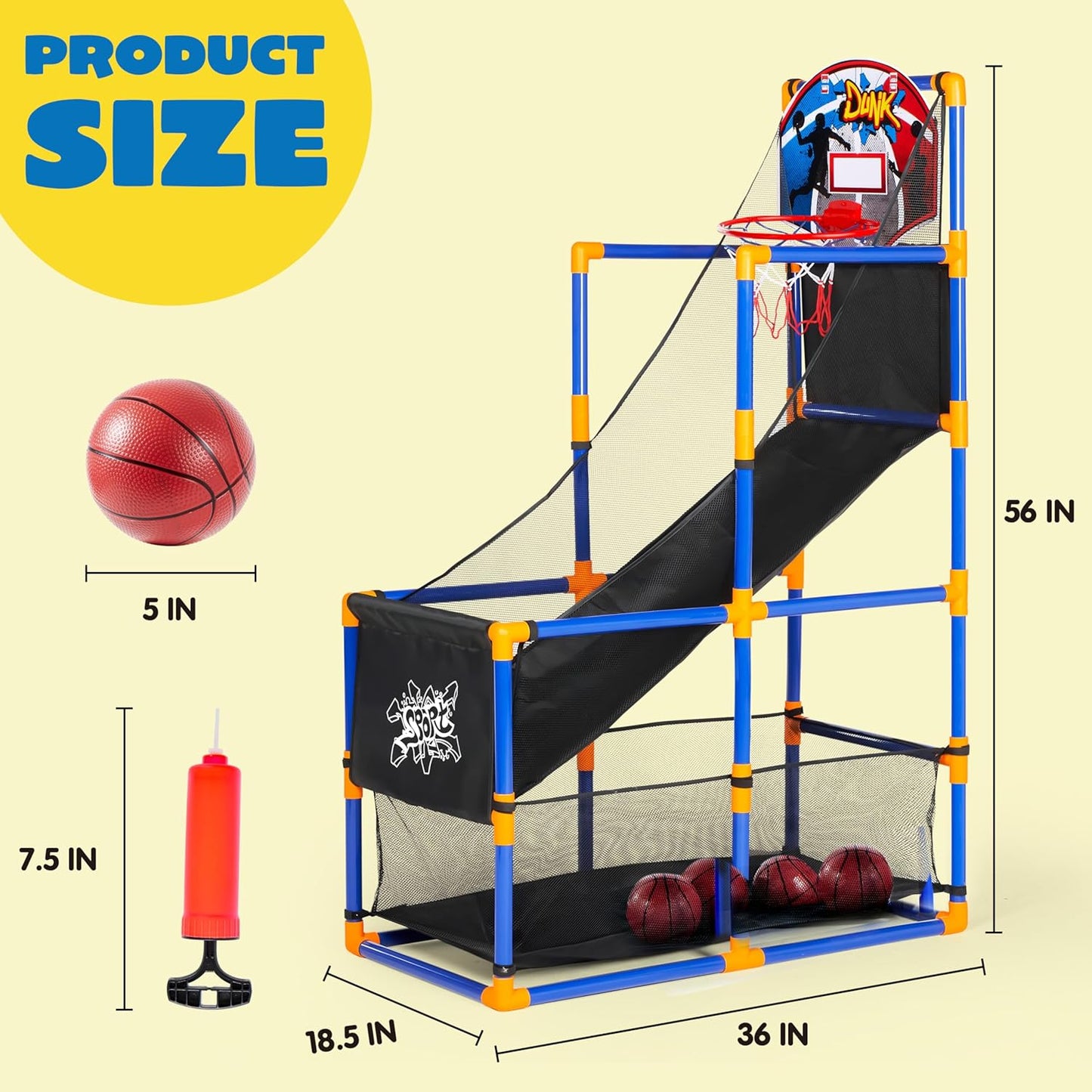 JOYIN Juego de baloncesto arcade con 4 pelotas y aro para niños de...