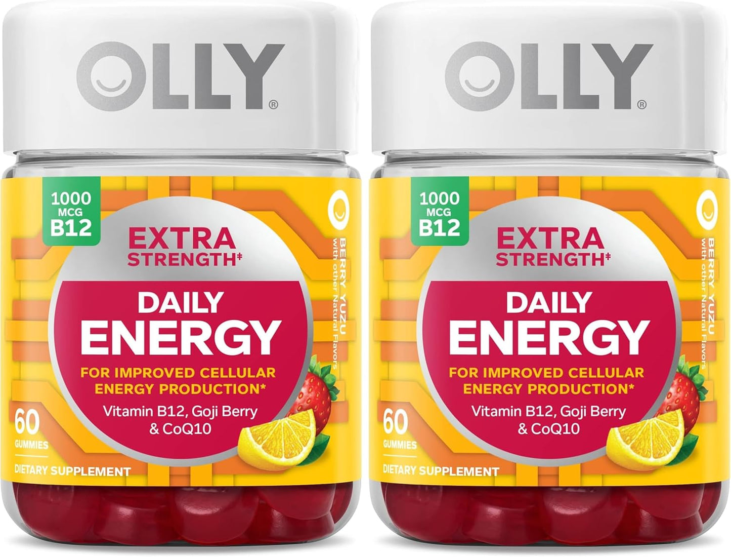 OLLY Extra Strength Daily Energy Gummy, sin cafeína, 1000 mcg de vi...