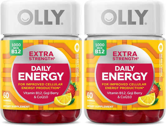 OLLY Extra Strength Daily Energy Gummy, sin cafeína, 1000 mcg de vi...