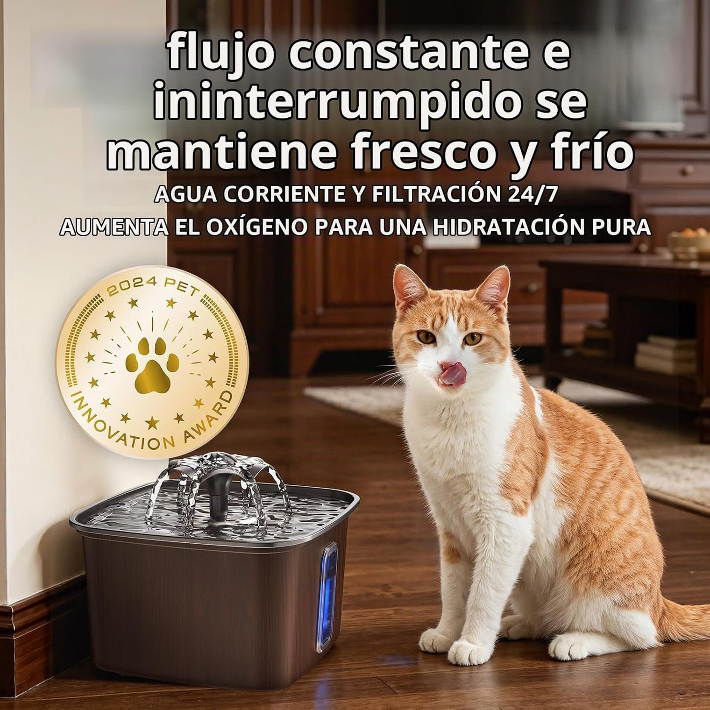 Veken Fuente de agua de acero inoxidable para gatos, fuente automát...