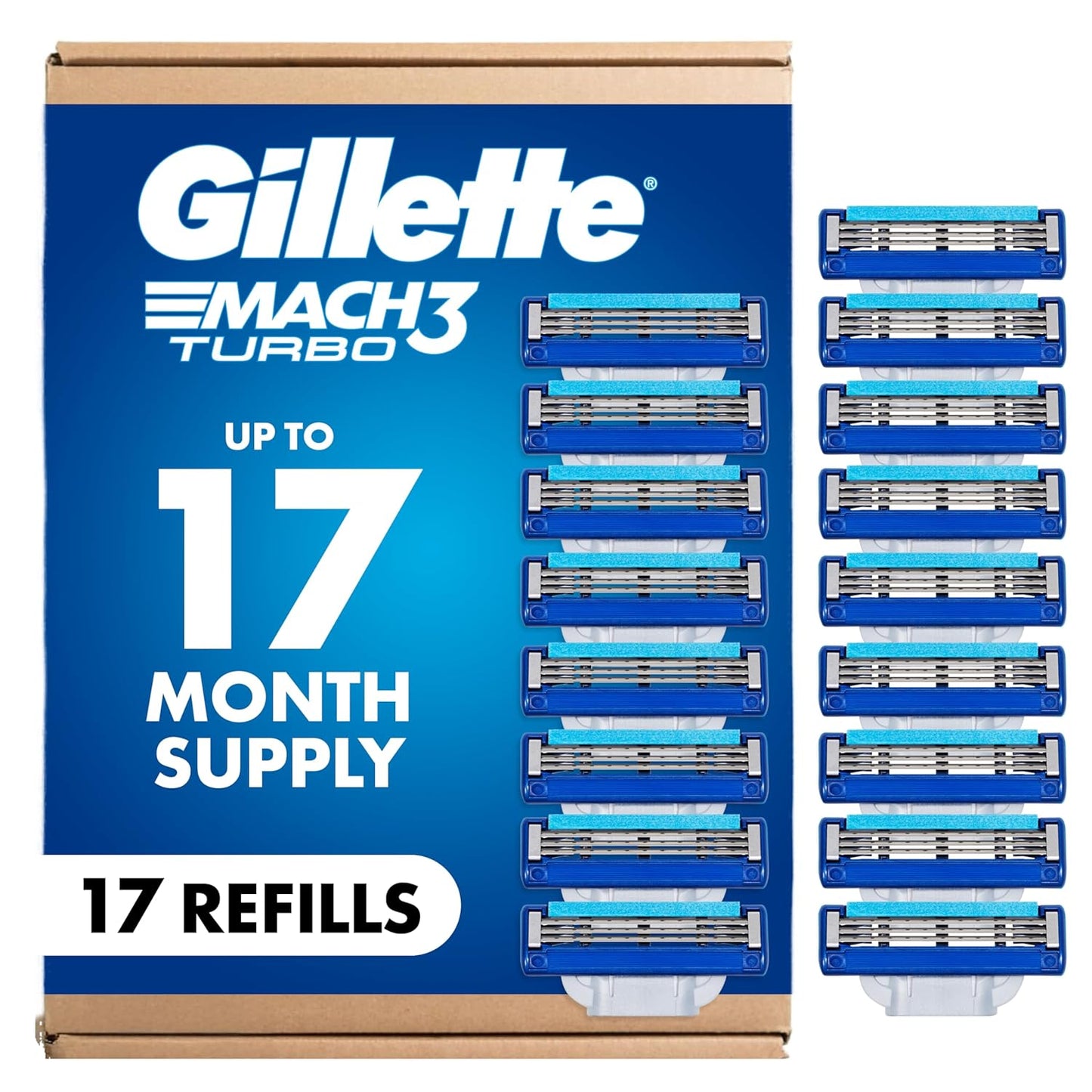 Gillette Mach3 Turbo Razor para hombres, 17 recambios de cuchillas,...