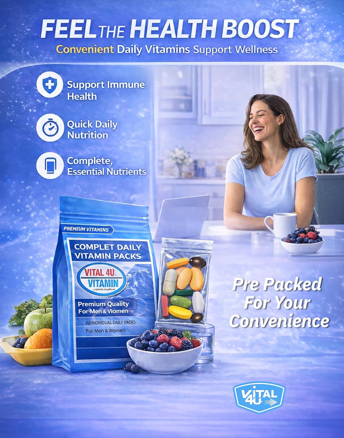 VITAL 4U® Vitamina - Multivitamínico prémium para hombres y mujeres...