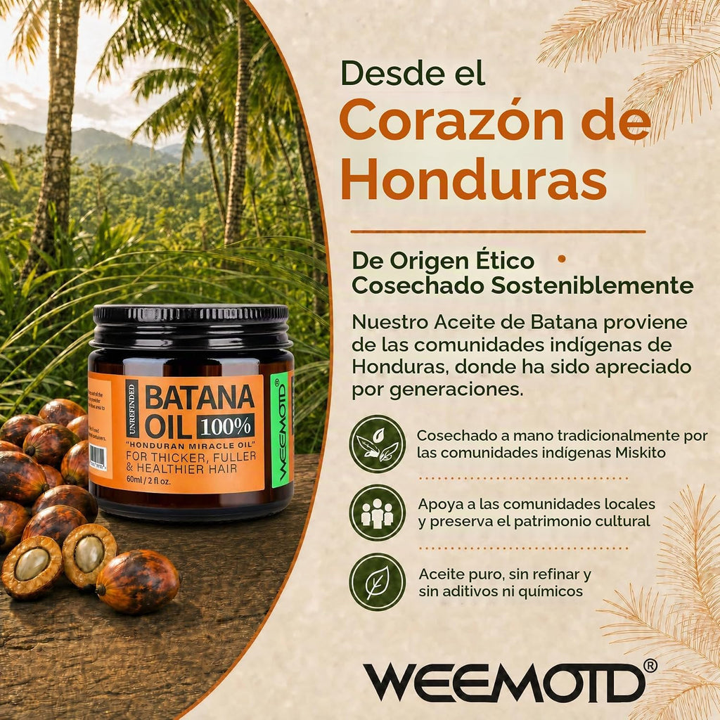 WEEMOTD Aceite de batana 100% crudo para cabello de Honduras, 2 onz...