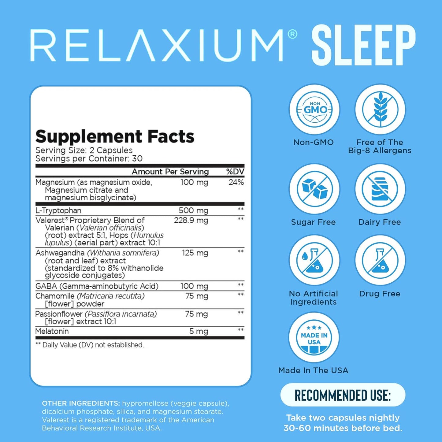 Ayuda para dormir Relaxium para adultos, melatonina 5 mg con glicin...