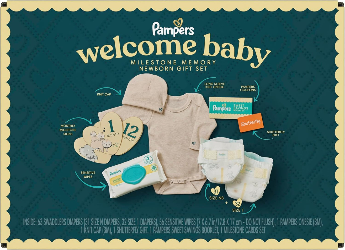 Pampers Set de regalo, pañales desechables, toallitas sensibles y r...