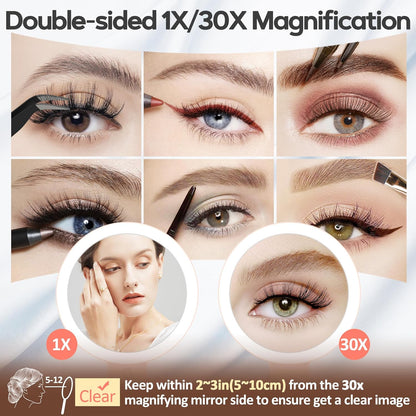 B Beauty Planet Espejo de aumento con luz 30X, espejo de maquillaje...
