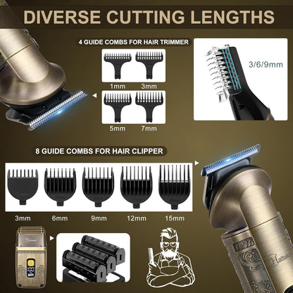 Hatteker Cortapelos Profesional Maquinilla de Afeitar Eléctrica Afeitadoras de Lámina para Hombres Cuerpo Nariz Oreja Kit de Aseo de Cabello con Cuchillas Triples Inalámbrico Impermeable