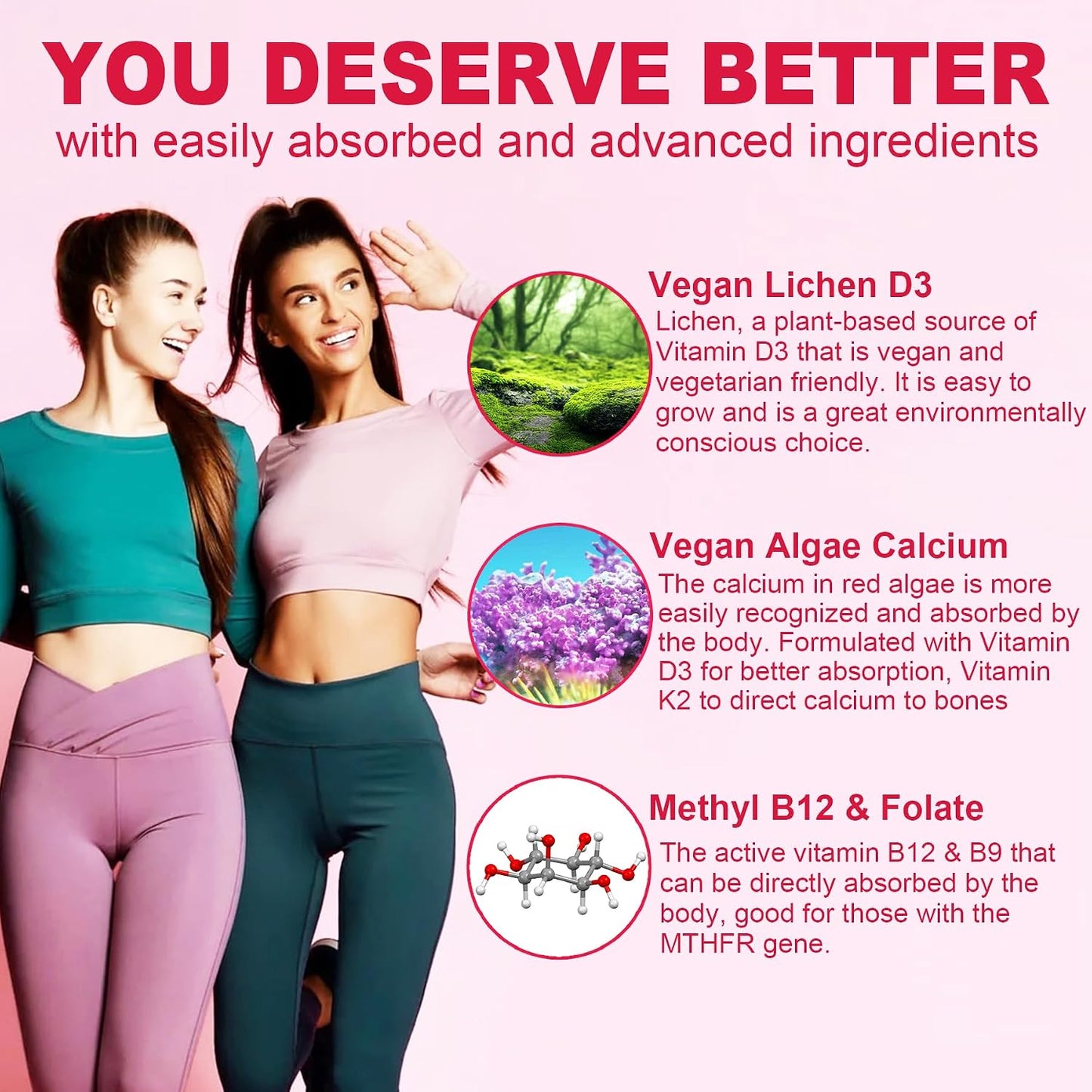 Multivitamínico metilado para mujeres, gomitas, calcio, D3 K2, meti...