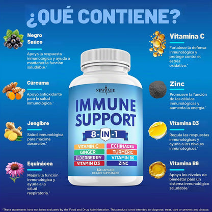 Suplemento de refuerzo de apoyo inmunológico 8 en 1 con saúco, vita...