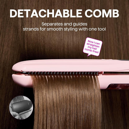 Wavytalk Plancha de pelo a vapor, sesión de vapor, reduce el daño, nutre el cabello y acelera el alisado, plancha plana de titanio nano de 1.38'' con peine desmontable para alisado sedoso, Rosa Sakura