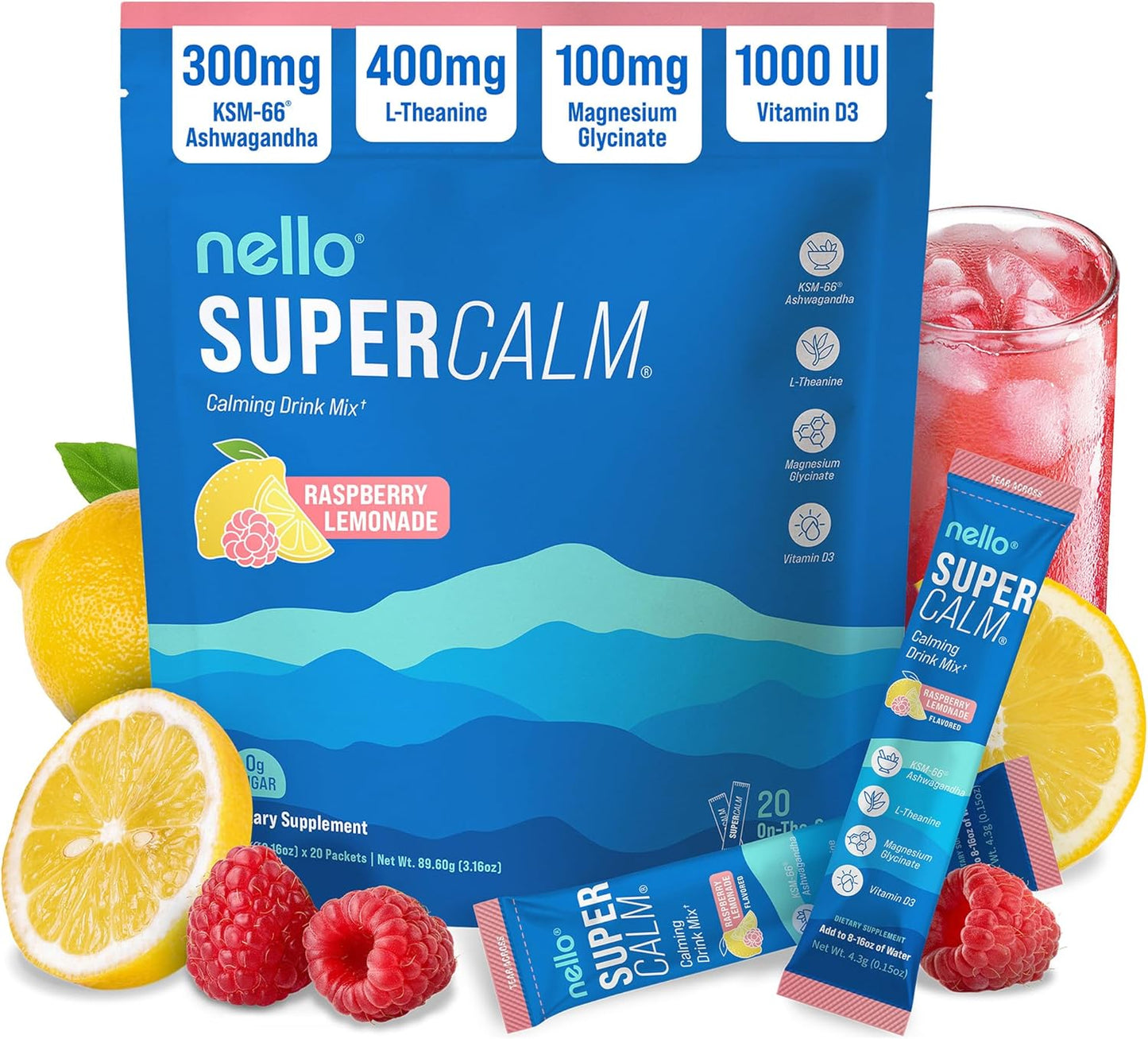 Nello Supercalm - Mezcla de bebida en polvo, reductor de cortisol y...
