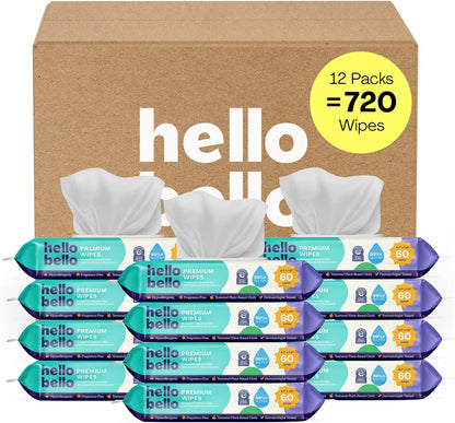 Hello Bello Toallitas extra suaves sin perfume para bebés, a base de plantas, hechas con 99% de agua y aloe para bebés y niños, 720 unidades