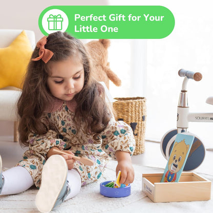 Bimi Boo Juguetes de alimentación de madera - Juguetes Montessori de cuchara para niños pequeños de 1 a 4 años - Juego de alimentos de simulación de habilidades motoras finas para niños (27 alimentos