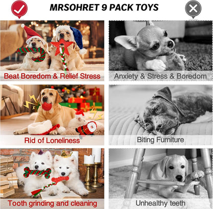 MRSOHRET Juguetes navideños para perros, paquete de 9 juguetes de c...