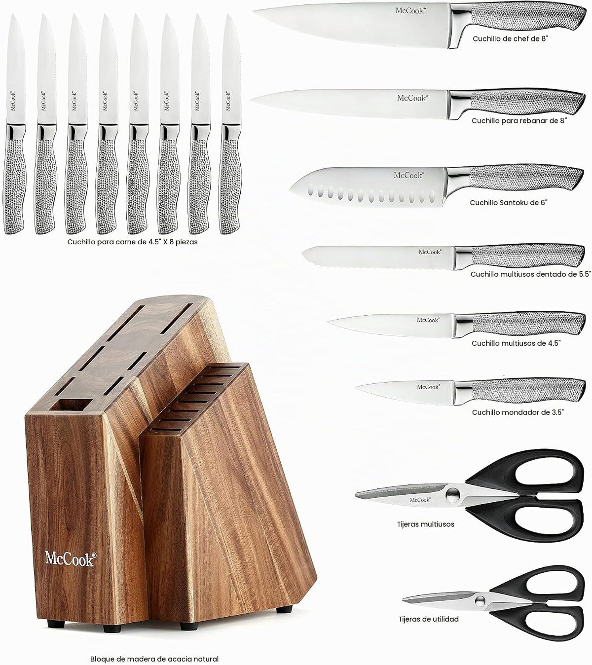 McCook Juego de cuchillos de cocina afilados con afilador incorpora...