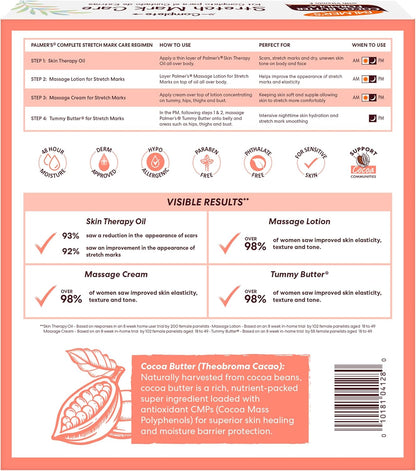 Kit de Cuidado de la Piel Palmer's con Fórmula de Manteca de Cacao para Estrías y Cicatrices, Aprobado por Dermatólogos, Regalo para Mamá, Juego de 4 Piezas de Tamaño Completo