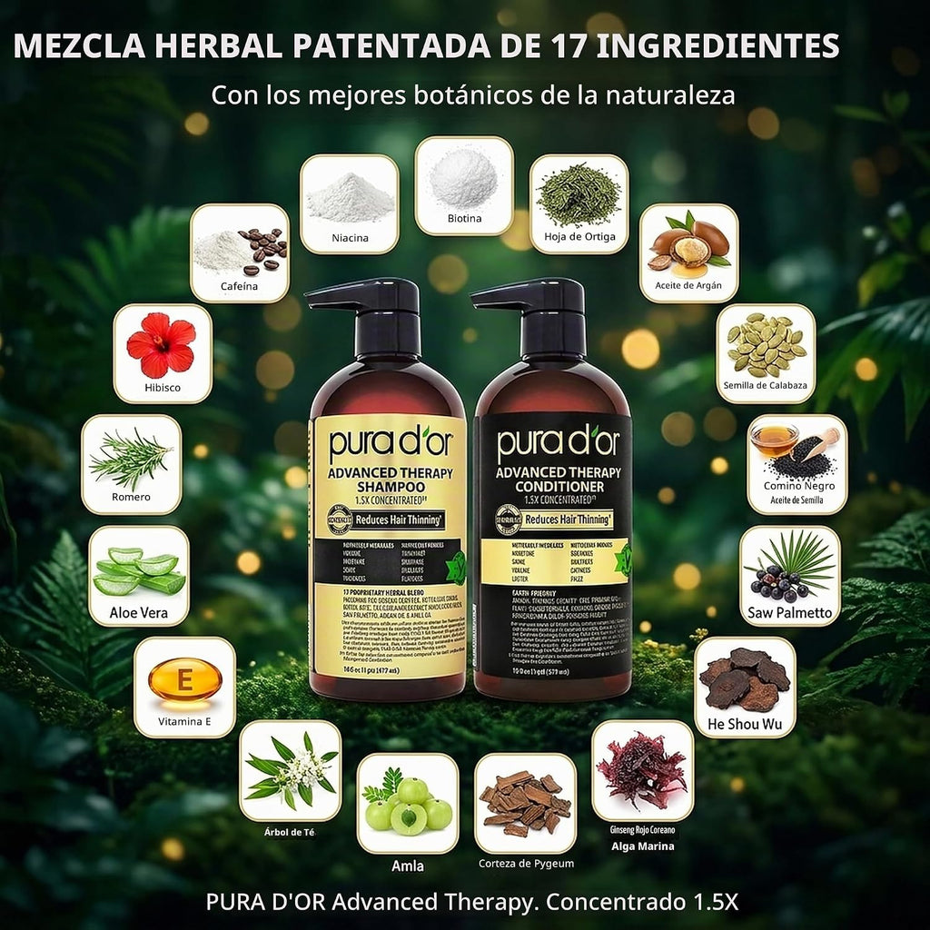 PURA D'OR Advanced Therapy Champú y Acondicionador de Biotina S...
