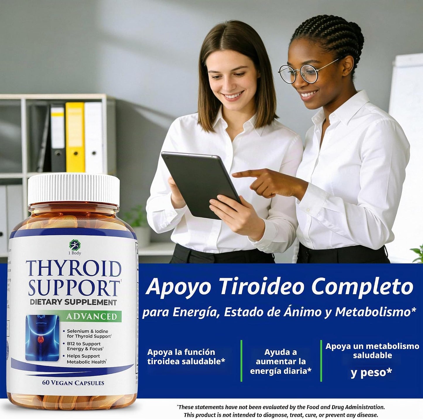 Suplemento con yodo para tiroides, fórmula para metabolismo, energí...