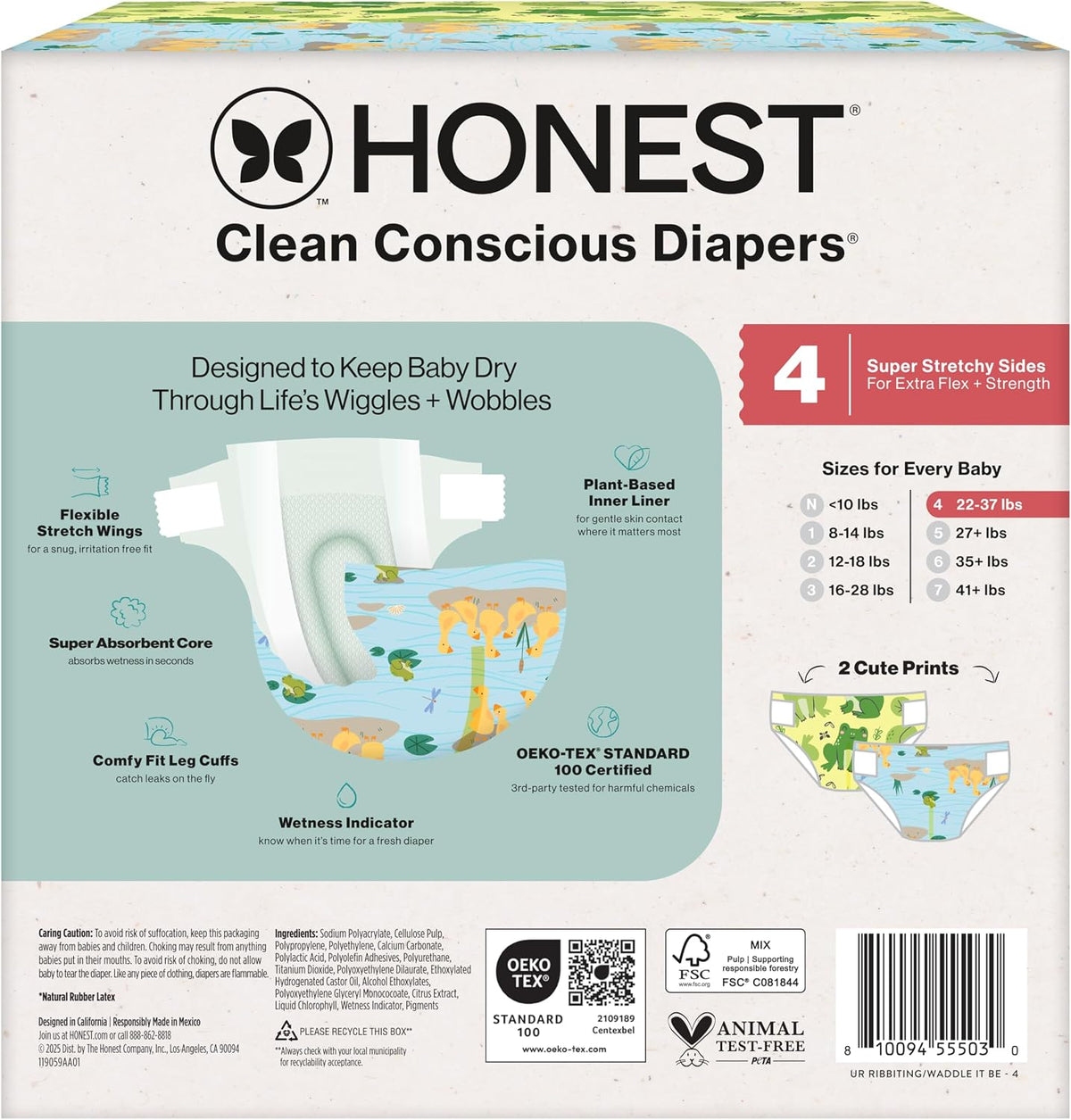 The Honest Company Pañales, hipoalergénicos, UR Ribbiting, talla 4,...