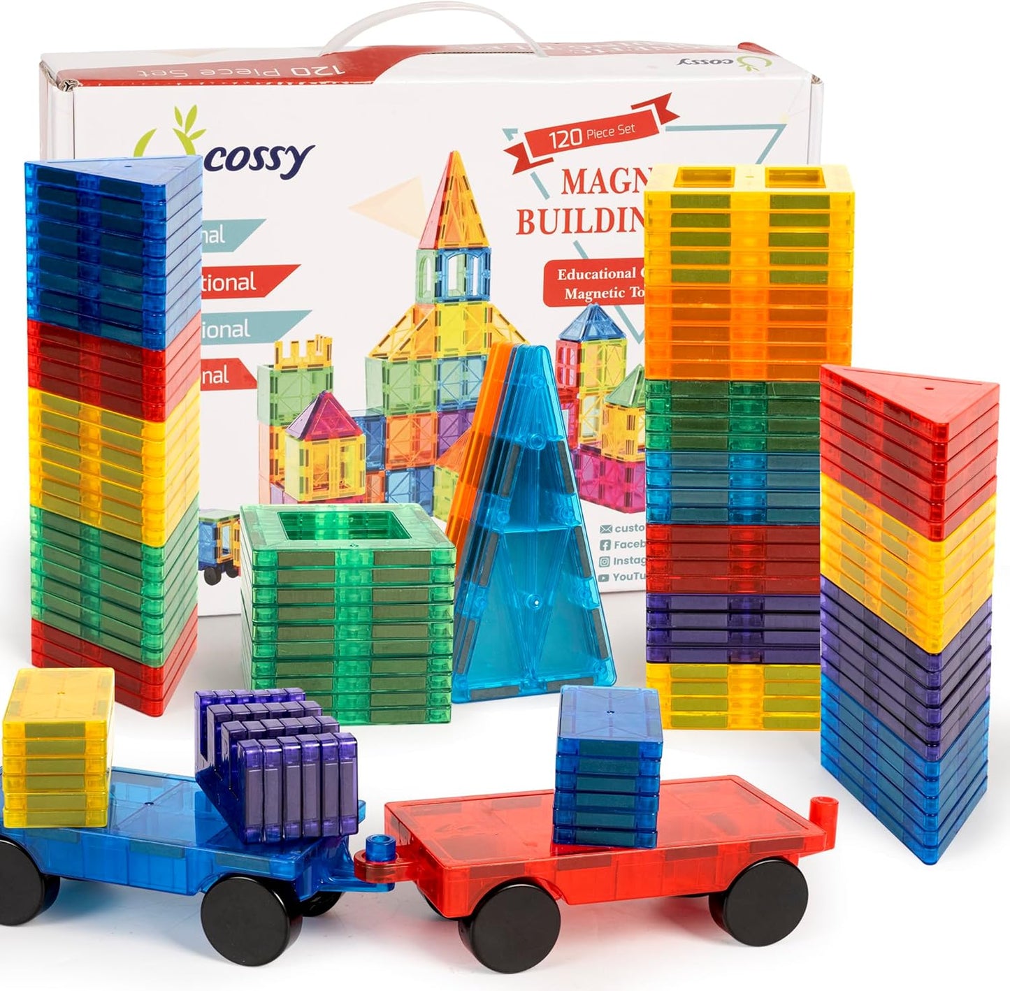 cossy Juego de 120 bloques de construcción magnéticos 3D con azulej...