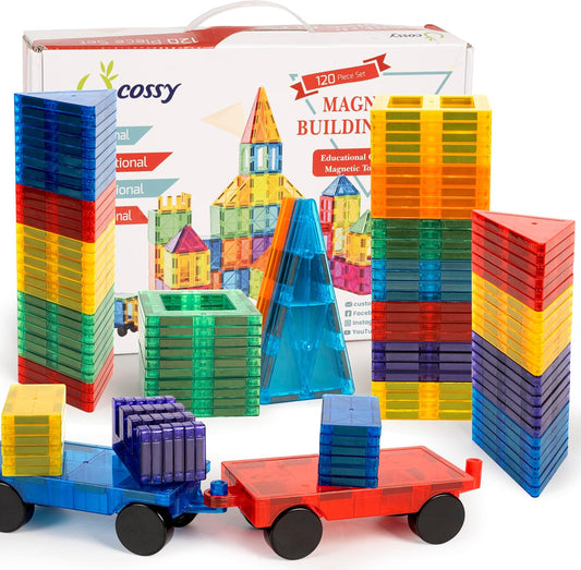 cossy Juego de 120 bloques de construcción magnéticos 3D con azulej...