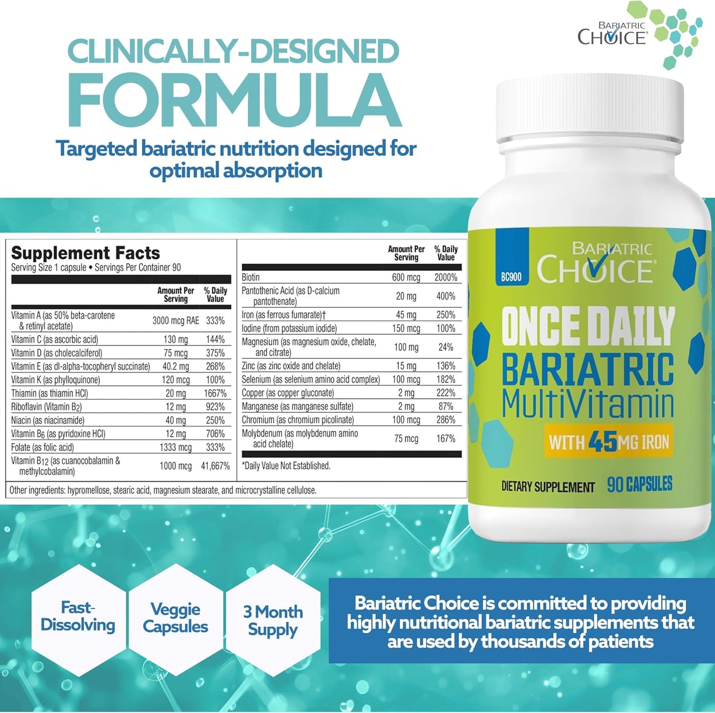 Bariatric Choice Multivitamínico bariátrico una vez al día con 45 m...