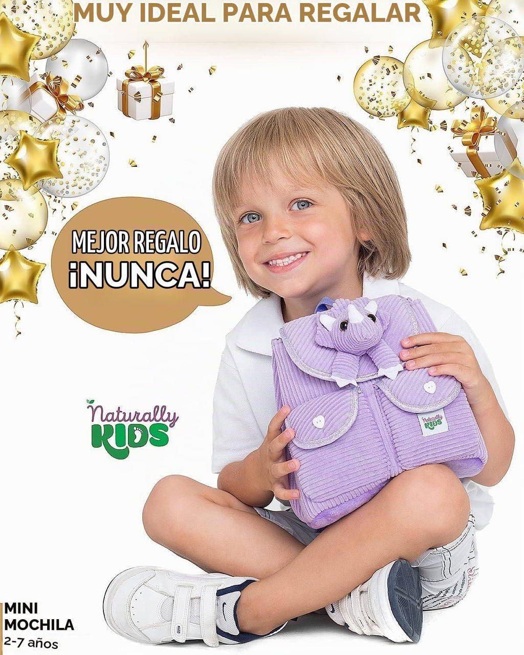 Naturally KIDS Mini mochila Triceratops de dinosaurio morado, regal...