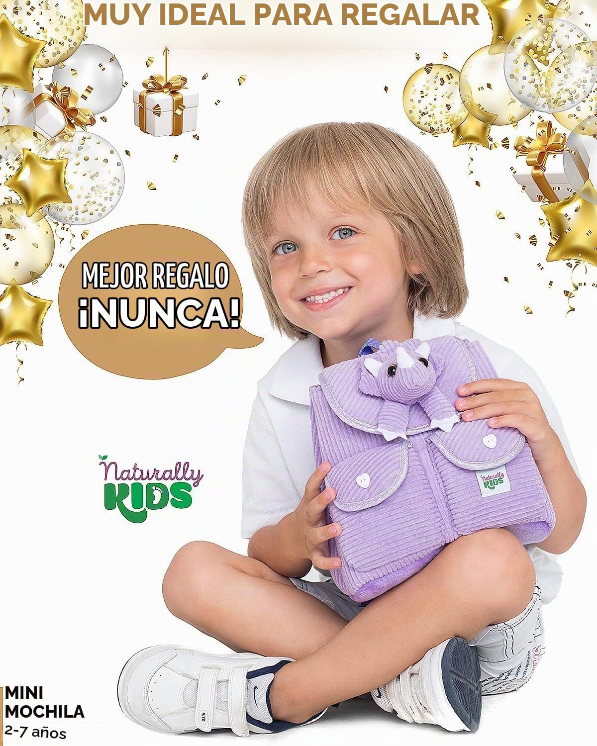 Naturally KIDS Mini mochila Triceratops de dinosaurio morado, regal...