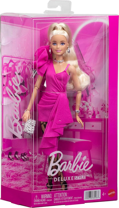 Muñeca Barbie Deluxe #15 con vestido Barbiecore rosa fuerte, coleta...