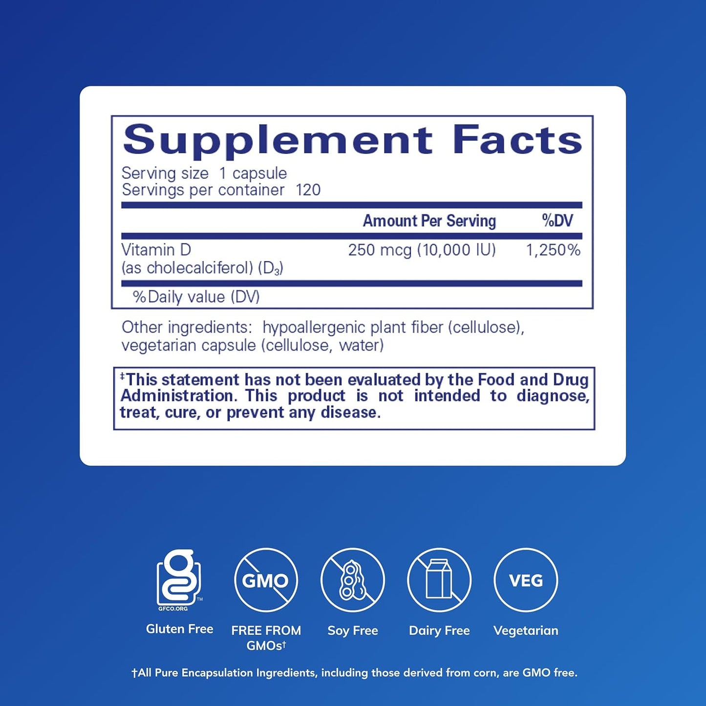 Pure Encapsulations Vitamina D3 250 mcg (10.000 UI) | Suplemento pa...