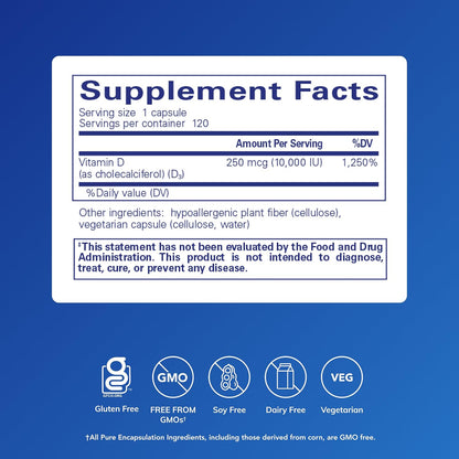 Pure Encapsulations Vitamina D3 250 mcg (10.000 UI) | Suplemento pa...